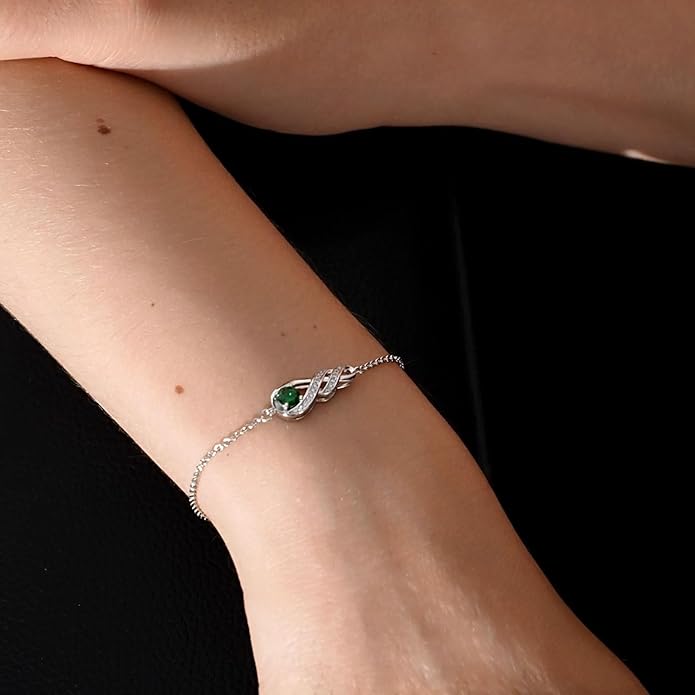 Birthstone Bracelets for Women 925 Sterling Silver Created Gemstone Bracelet Infinity Pendant Jewelry for Her, 6.7"+1.2"