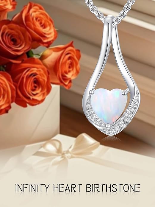 Birthstone Necklaces for Women,18k Yellow/White Gold Plated Forever Love Heart Infinity Pendant Necklace Anniversary Jewelry Christmas Birthday Gifts for Women Her Wife Girlfriend