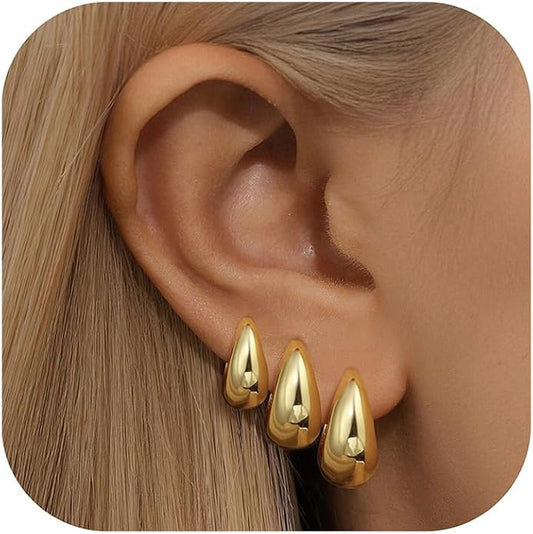 3Pairs Gold Hoop Earrings Set for Women, 14K Gold Plated Hypoallergenic Small Huggie Hoops Earrings for Women Trendy, Chunky Gold Earring Jewelry Gifts