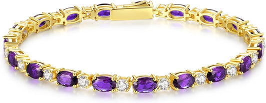 FANCIME 14K Gold Plated Birthstone Bracelets 4mm Sterling Silver Tennis Bracelets Gold Bracelets Birthday Jewelry Gifts for Women 7"