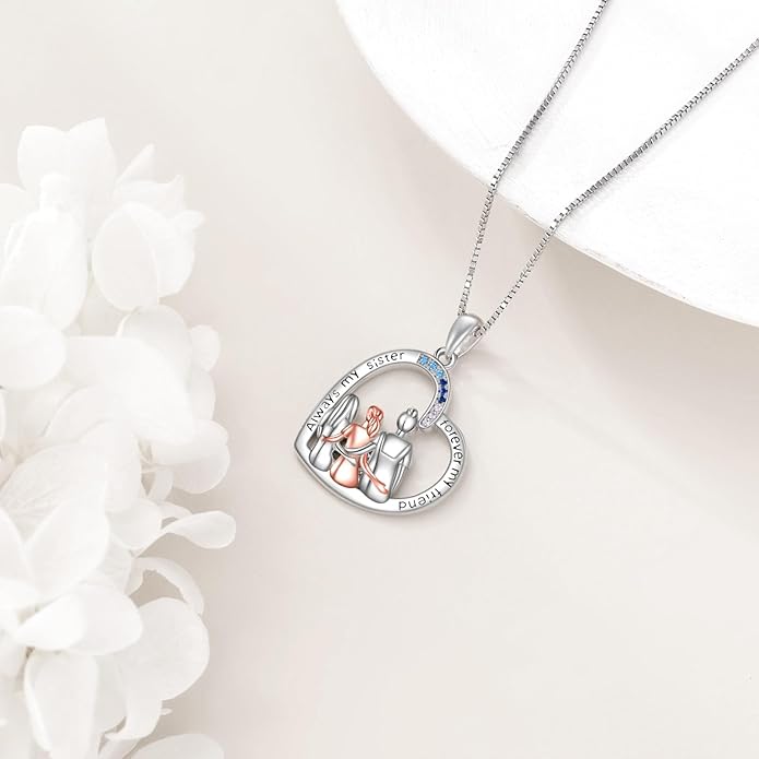 AOBOCO Gifts for Sister 2 3 Sisters Necklace for Women Sterling Silver Sister Crystal Pendant Jewelry Birthday Christmas Gifts for Friend Female Friendship Lasts Forever