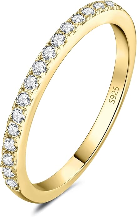 JewelryPalace 6 Stone Cubic Zirconia Half Eternity Stackable Wedding Rings for Women, 14K White Yellow Rose Gold Plated 925 Sterling Silver Promise Rings for Her, Simulated Diamond Wedding Band Ring