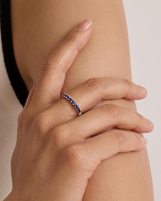 CAIDIKA Created Ruby/Sapphire/Emerald Stackable Rings for Women 14K Gold Plated/ 925 Sterling Silver 2.2mm Wedding Band Ring (with Gift Box)