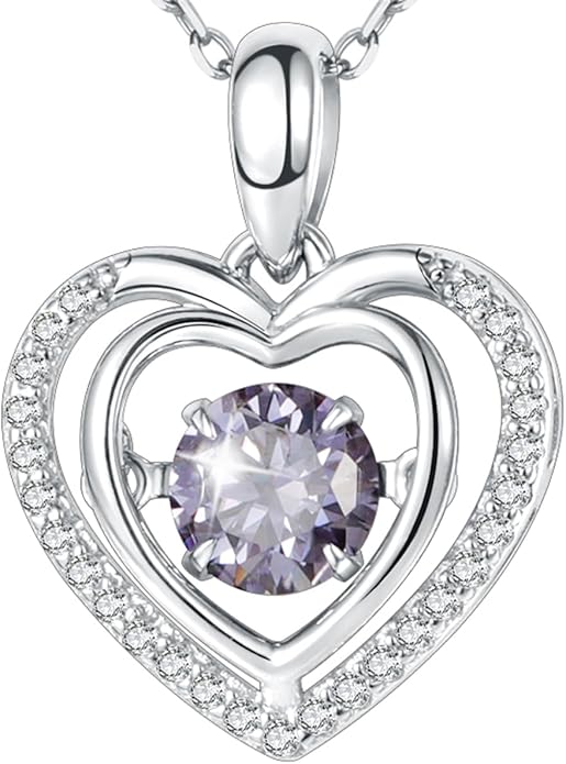 Gem's Beauty Silver Heart Necklace for Women - 925 Silver Moissanite Pendant, Dainty Dance Gift for Her, Mom, Wife |Christmas/Anniversary/Valentine’s Birthstone Jewel
