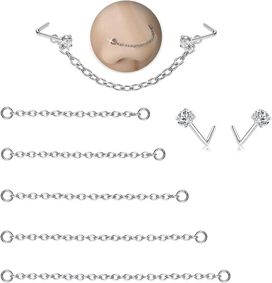 Nose Rings Studs: 8Pcs 20G Gold/Silver 316L Surgical Stainless Steel Nose Studs Hypoallergenic Corkscrew Nose Piercing Stud Jewelry for Women Men Clear Cubic Zirconia Imitation Diamond Top Size 1.5mm 2mm 2.5mm 3mm