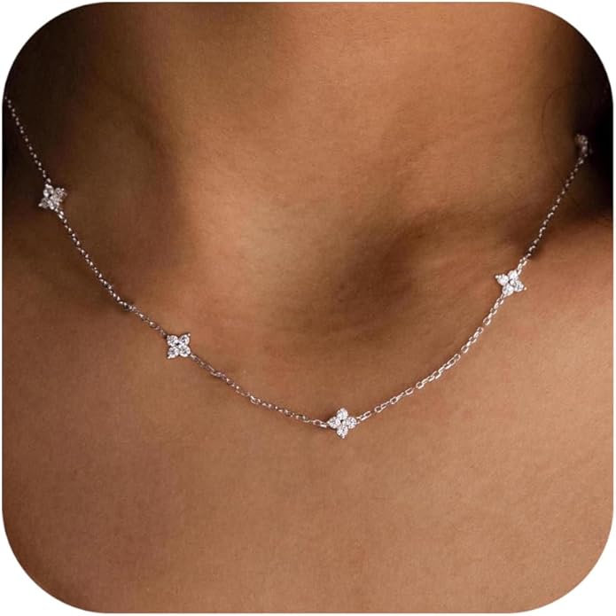 Dainty Necklaces for Women Cute Station Choker Necklace Cubic Zirconia Simulated Diamond Necklace Simple Layering CZ Necklace Trendy Jewelry Gifts