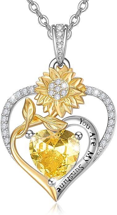 Zeuslia Double Birthstone Necklace Gifts for Wife - 925 Sterling Silver Sunflower/Rose/Crown Cross/Compass/Heart Pendant I Love You Necklace, Anniversary Birthday Gifts for Wife Girlfriend Mom Her