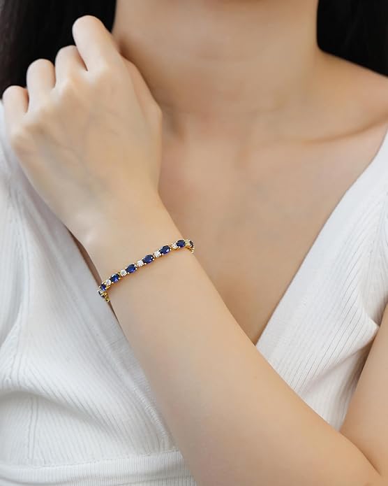 FANCIME 14K Gold Plated Birthstone Bracelets 4mm Sterling Silver Tennis Bracelets Gold Bracelets Birthday Jewelry Gifts for Women 7"