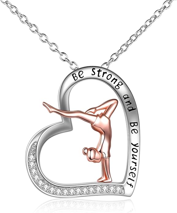 POPLYKE Sports Gifts for Girls Sterling Silver Gymnastics/Ballerina/Piano/Reading Heart-Shaped Pendant Necklace for Women