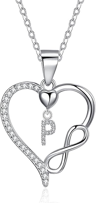 Valentines Day Gifts for Women Hers, Dainty 925 Sterling Silver Infinity Heart Initial Necklace, Letter A-Z Zircon Pendant, Jewelry Gift for Wife