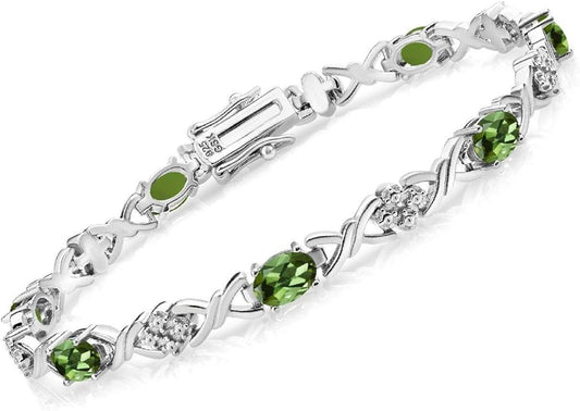 Gem Stone King 2-4 Cttw Infinity Link Gemstone Birthstone Tennis Bracelet for Women | 925 Sterling Silver | Oval 6X4MM | 7 Inch with Secure Clasp | Fine Jewelry for Her Mom Wife Anniversary
