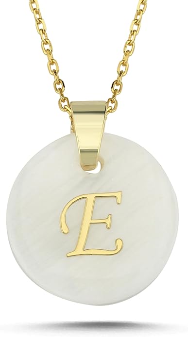 Initial Necklace for Women - Gifts for Women 18ct Gold Vermeil Letter Necklace Genuine Mother of Pearl 925K Sterling Silver Dainty Letter A-Z Necklace