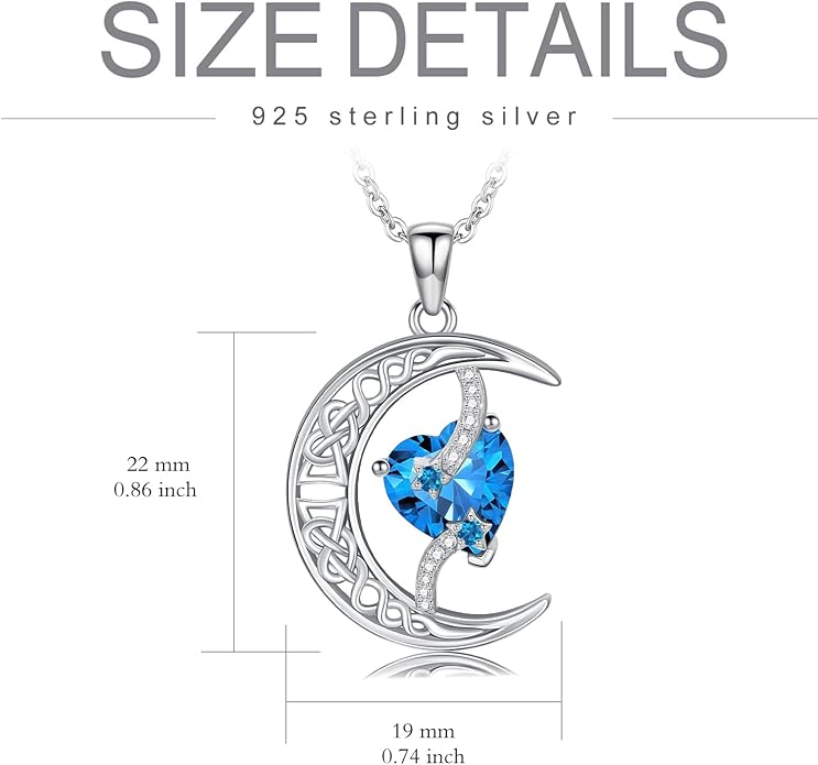 TOUPOP Moon and Star Birthstone Necklace for Women 925 Sterling Silver Celtic Moon Jewelry Birthday Christmas Gifts for Her Girlfriend