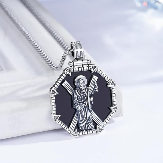 Taioiat Saint Necklace 925 Sterling Silver St Necklace Amulet Pendant Jewelry Religious Gift for Men Women