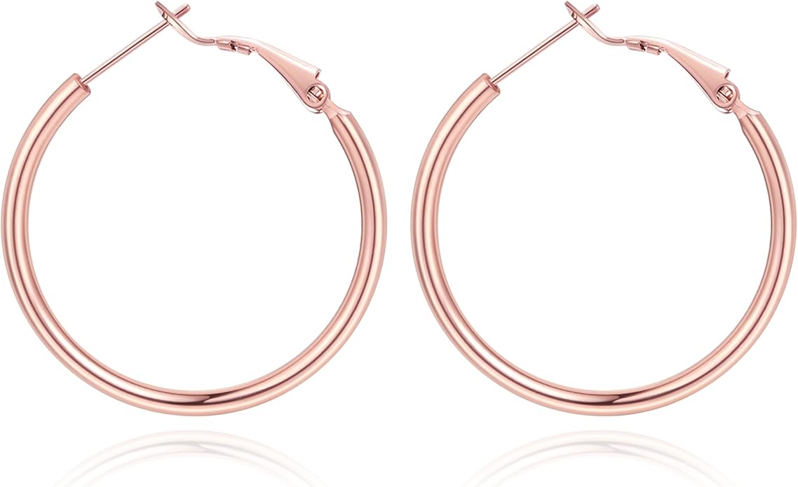 Jewlpire 14K Gold Plated 925 Sterling Sliver Post Hoop Earrings, 2MM Thick Hoop earrings Lightweight Large Hoop Earrings for Women Trendy 20/30/40/50/60/70mm