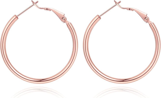 Jewlpire 14K Gold Plated 925 Sterling Sliver Post Hoop Earrings, 2MM Thick Hoop earrings Lightweight Large Hoop Earrings for Women Trendy 20/30/40/50/60/70mm