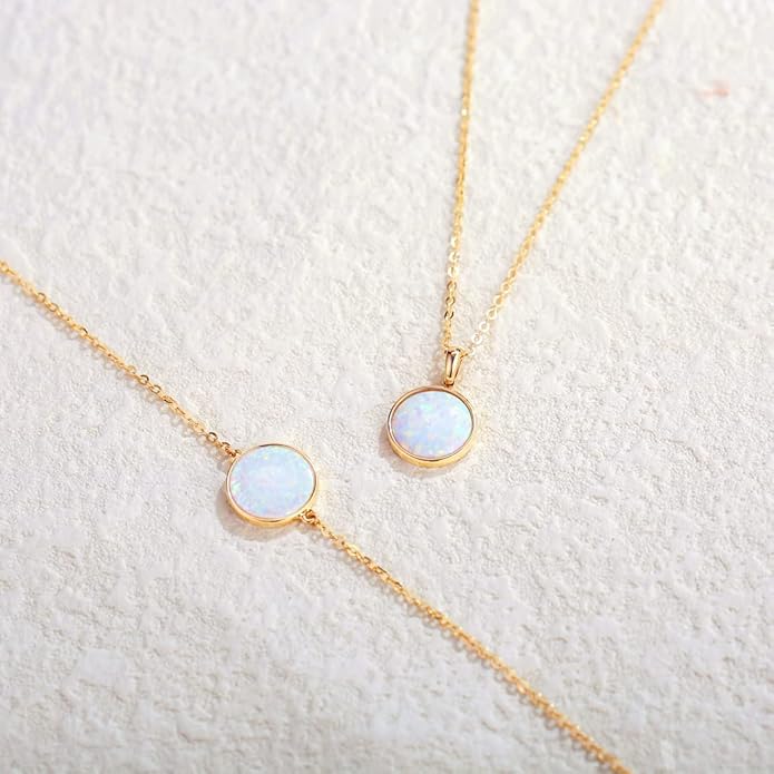 AGVANA Valentines Day Gifts 14K Solid Real Gold Coin Necklace Bracelet for Women Mother of Pearl/Abalone/Turquoise/Black Onyx/Opal Fine Jewelry Anniversary Birthday Gifts for Women Mom Wife Her