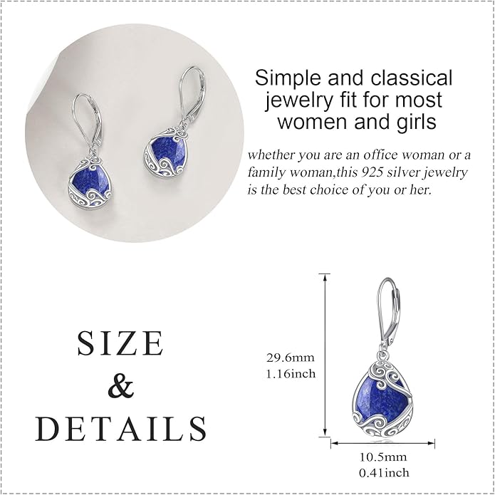Moonstone Filigree Drop Dangle Teardrop Earrings 925 Sterling Silver Moonstone Leverback Earrings for Women Jewelry Gifts