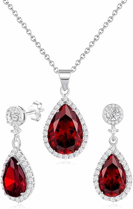 REASAYLL Jewelry Sets For Women 925 Sterling Silver Post Teardrop Dangle Stud Earrings Necklace Set Crystal Rhinestone Wedding Prom Costume Jewelry for Women