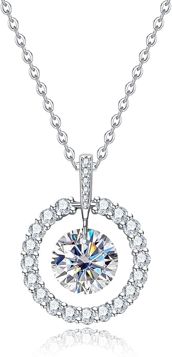 AnuClub Cushion Cut Moissanite Pendant Necklace D Color VVS1 925 Sterling Silver Refined Daily Necklace for Women with Certificate, 40+2+3cm Adjustable Chain