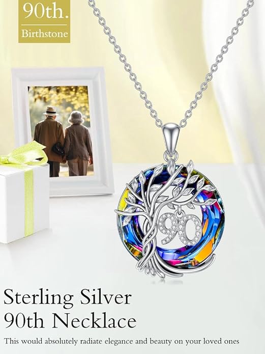 TOUPOP Birthday Gifts for Women 925 Sterling Silver Tree of Life Year Old Necklace Circle Crystal Jewelry Christmas Gifts for Her Wife Mom Mother Grandma Grandmother