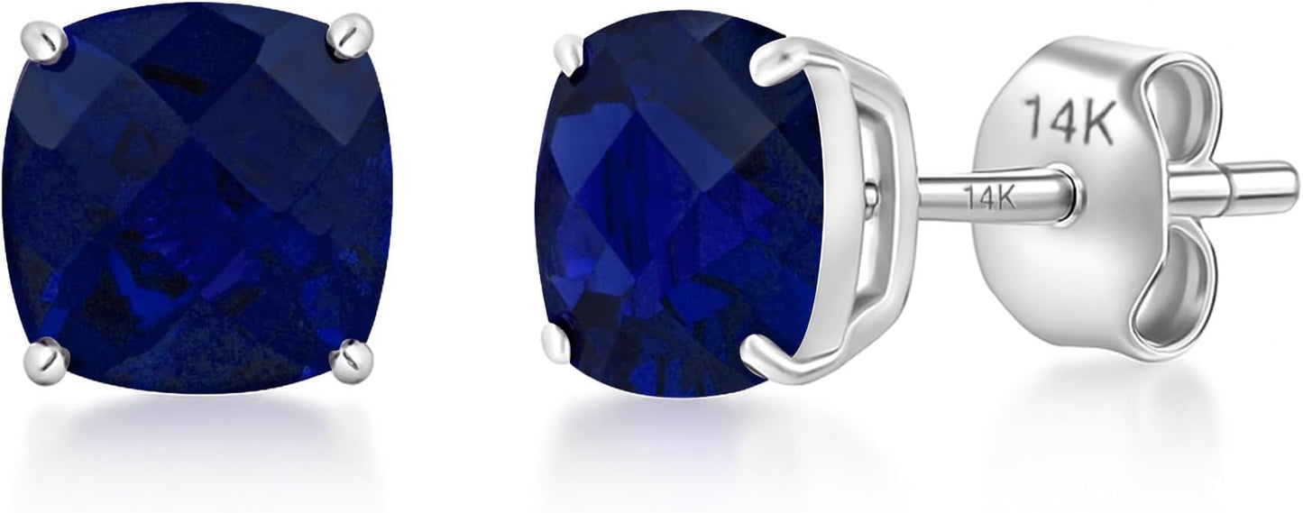 14k Gold 6MM Cushion Cut Stud Gemstone Earrings | Hypoallergenic Solitaire Gemstone Studs with 14K Gold Backs | Lightweight Birthstone Earrings with Gift Box by MAX + STONE