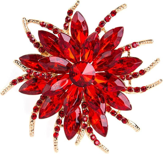 Rhinestone Sunflower Brooch Pin for Women Red Black Purple Large Flower Broochs Snowflake Brooch Marquise Wreath Brooches Jewelry