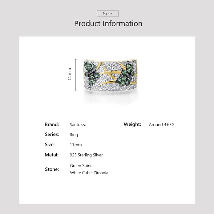 Santuzza 14K Gold Plated Dragonfly Ring Cubic Zirconia 925 Sterling Silver Butterfly Ring