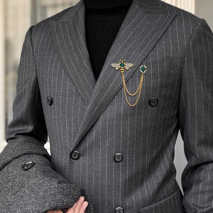 Crystal Insect Bee Brooch Pin Vintage Long Tassel Bee Chain Lapel Pin Rhinestone Bee Corsage Suit Jacket Brooch Pin Jewelry for Women Men Gifts