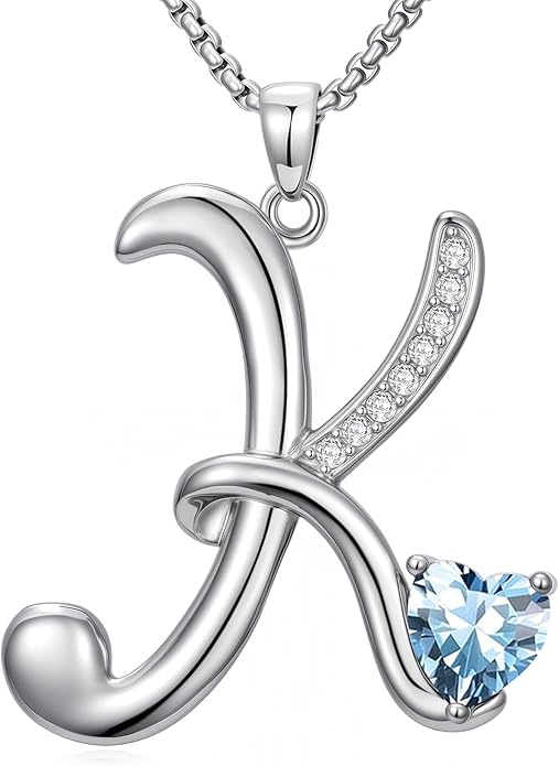 Christmas Gifts for Women Alphabet A to Z Initial Birthstone Pendant Necklaces for Women - 18k White Gold Plated Personalized Name Jewelry Valentine Mothers Day Birthday Gifts for Women Her Girlfriend
