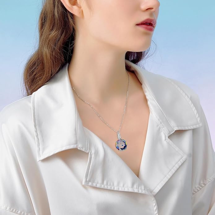 TOUPOP Evil Eye Necklace 925 Sterling Silver Tree of Life Circle Crystal Pendant Necklace Protection Jewelry Amulet Christmas Gifts for Women Her
