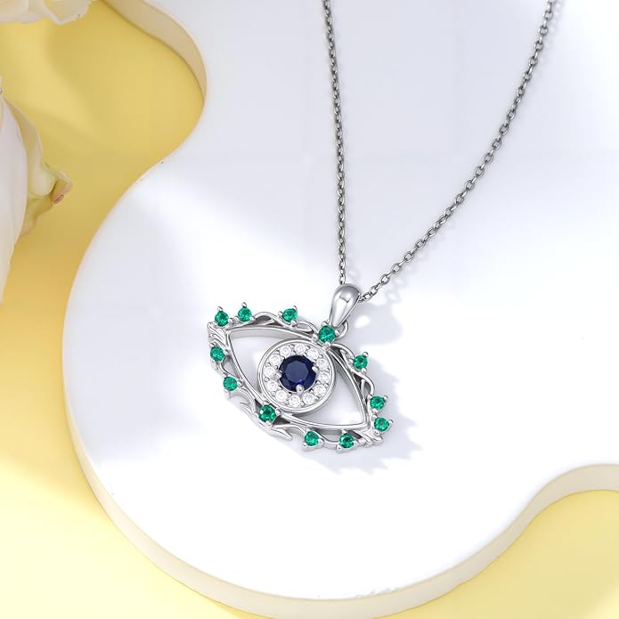 925 Sterling Silver Evil Eye Protection Necklace Jewelry for Women, Ojo Turco Pendant Luck Amulet, Birthday Gift for Women Her, with 18+2inch Chain
