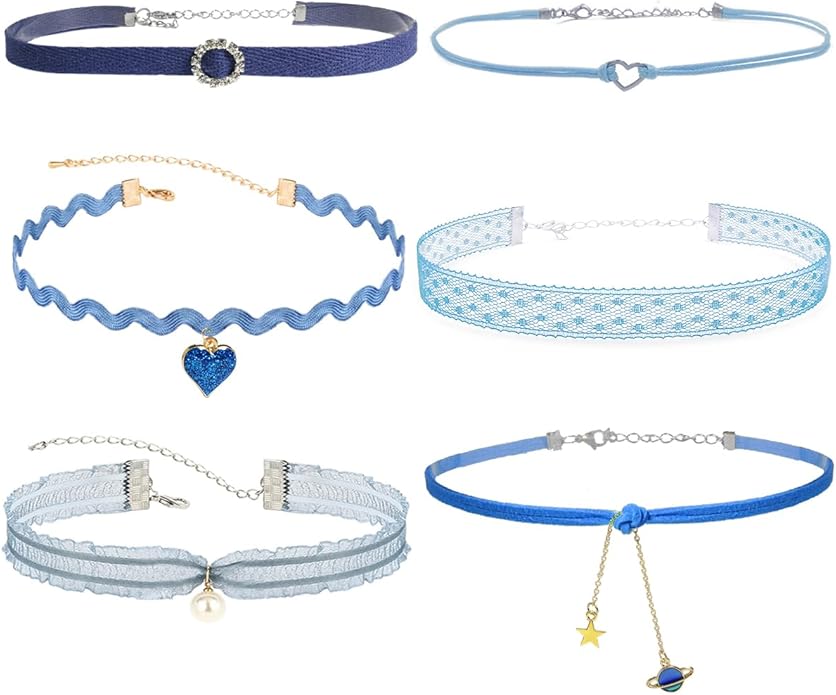 Nova&Aria Chokers Set For Women Heart Choker Necklaces Flower Pendant Velvet Cute Pink Turquoise Blue White Black Choker Necklace Christmas Colorful Lace Chokers