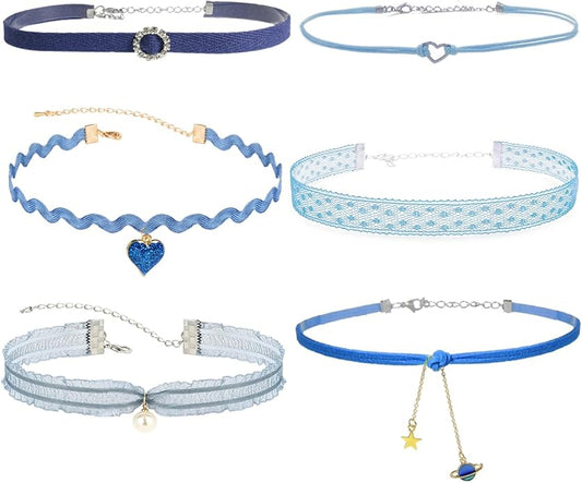 Nova&Aria Chokers Set For Women Heart Choker Necklaces Flower Pendant Velvet Cute Pink Turquoise Blue White Black Choker Necklace Christmas Colorful Lace Chokers
