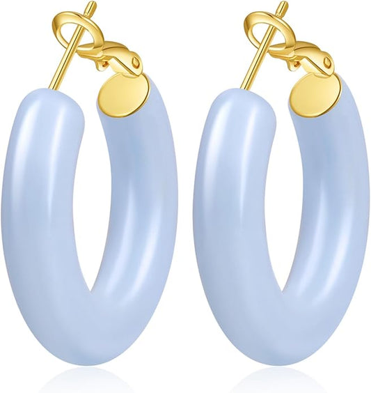 EXGOX 5mm Wide Gold Hoop Earrings for Women,Sterling Silver Hoop Earrings Large Silver Hoop Earrings Hypoallergenic Lightweight 14K Real Gold Plated Big Hoop Earrings for Women 30/40/50/60/70mm