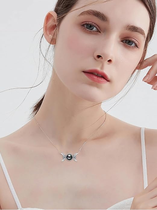 KANNSOAR Tahitian Black Pearl 18K White Gold Plated Sterling Silver Pendant Necklace for Wedding Birthday Anniversary Valentines Day Christmas Pearl Jewelry Gift for Women Wife Mom Lover Girlfriend