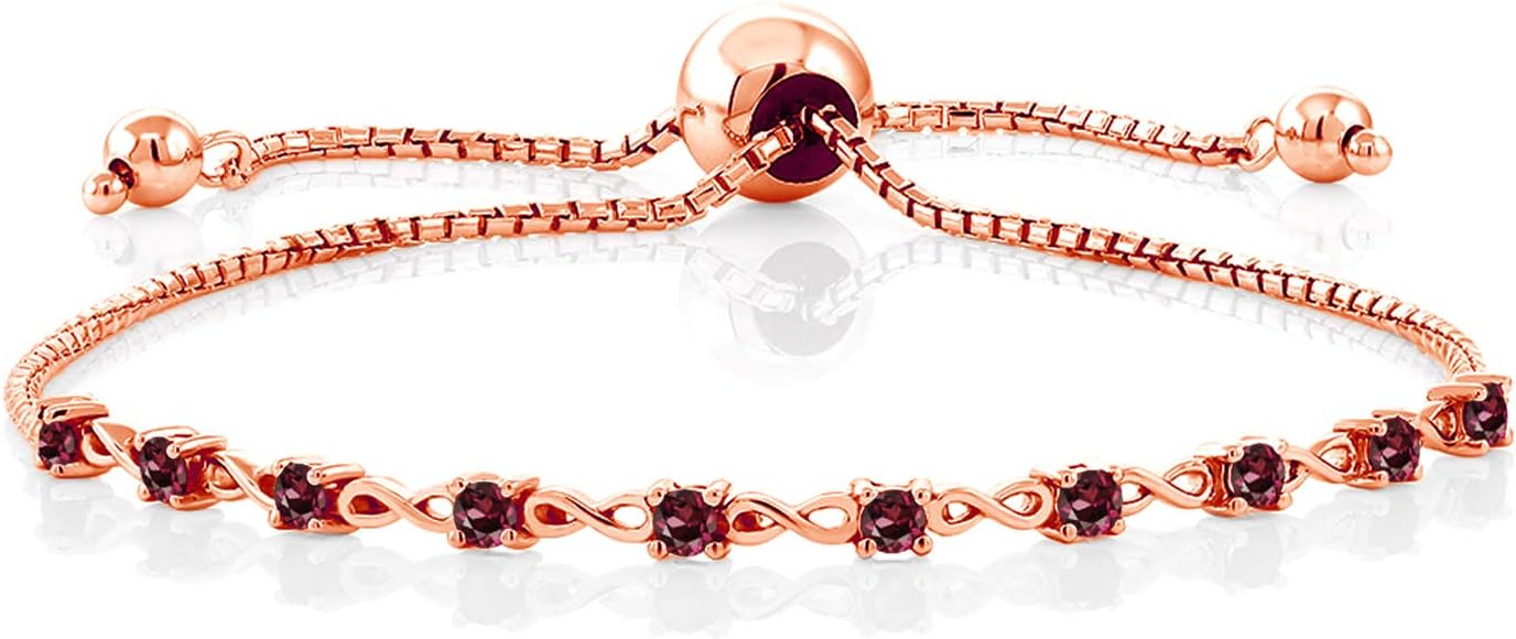 Gem Stone King Round Gemstone Birthstone Tennis Bracelet For Women | 925 Sterling Silver | 2.5MM Round | Fits Up To 9 Inch Wrist | Adjustable Bolo Bracelet For Women | Easy-On Easy-Off