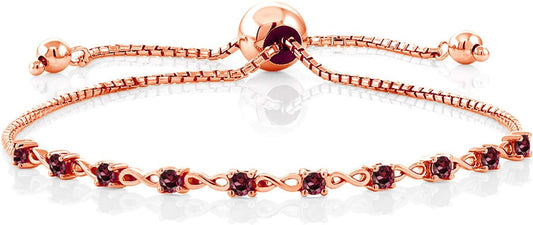 Gem Stone King Round Gemstone Birthstone Tennis Bracelet For Women | 925 Sterling Silver | 2.5MM Round | Fits Up To 9 Inch Wrist | Adjustable Bolo Bracelet For Women | Easy-On Easy-Off