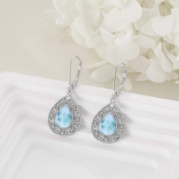Moonstone Filigree Drop Dangle Teardrop Earrings 925 Sterling Silver Moonstone Leverback Earrings for Women Jewelry Gifts