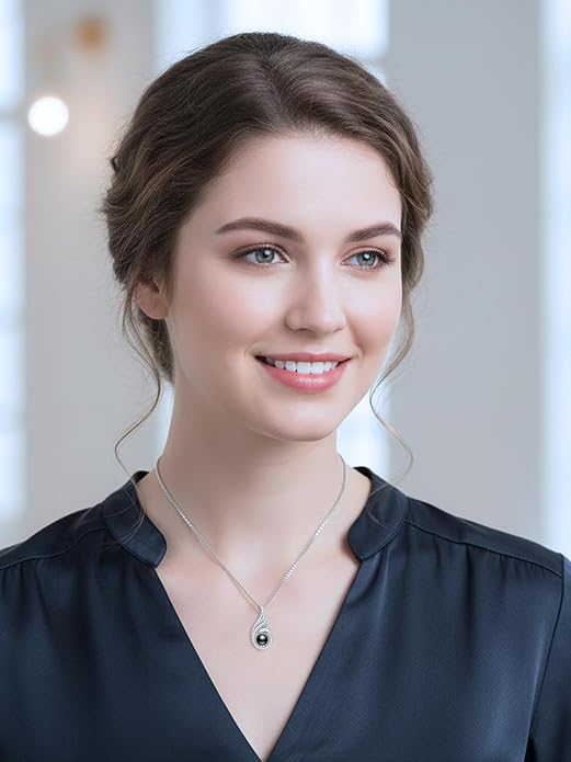 KANNSOAR Tahitian Black Pearl 18K White Gold Plated Sterling Silver Heart/Infinity/Four Leaf Clover Pendant Necklace Jewelry Gifts for Women Wife Mom Girlfriend Wedding Birthday Anniversary Christmas