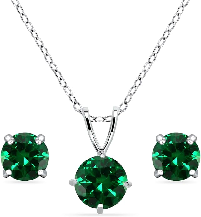Jewelry Sets for Women, Necklace and Earring Sets for Women, Birthstone Jewelry, Genuine or Synthetic Gemstone, Round Solitaire, Pendant Necklace, Stud Earrings, Sterling Silver Jewelry or Gold Flash
