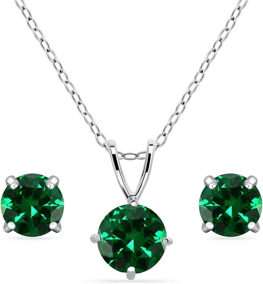 Jewelry Sets for Women, Necklace and Earring Sets for Women, Birthstone Jewelry, Genuine or Synthetic Gemstone, Round Solitaire, Pendant Necklace, Stud Earrings, Sterling Silver Jewelry or Gold Flash