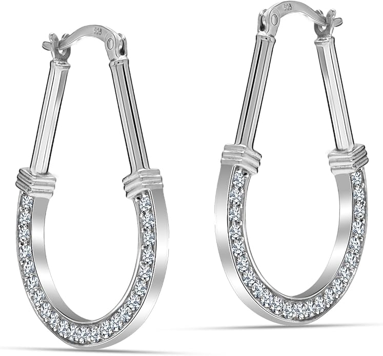 LeCalla 925 Sterling Silver Hoop Earrings | Italian Design Classic Diamond-Cut Textured Earring Hoops | Women's Drop Shape Oval Hoop Earring Jewelry for Women