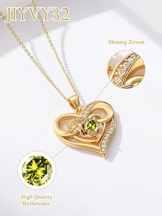 Infinite Heart Birthstone Necklaces for Women Gold Plated Pendant Wedding Anniversary Birthday Gift for Wife Her Mom Grandma Daughter Jewelry with Round Birthstone