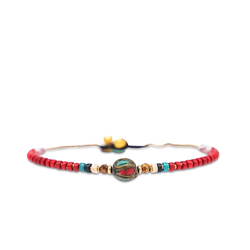 Made by Nami Boho Surfer Anklet Waterproof & Adjustable Beaded Anklets for Women Beachy Ankle Bracelet Made from Waxed Cotton Rope and Beads for Summer and Hippie Style (Red)
