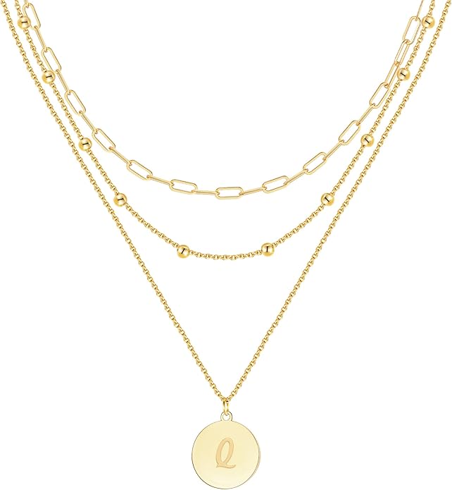 KSF Gold Layered Necklaces for Women Trendy - 18K Gold Plated Layered Choker Initial Letter Coin Pendants Necklace Stack Paperclip Chain Gold Jewelry Gifts Set Non Tarnish
