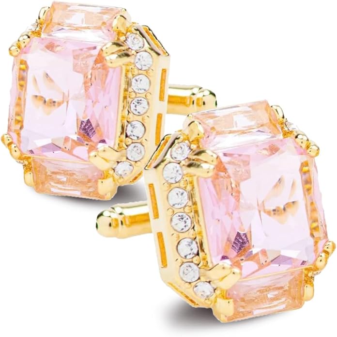 Rectangular Colored Diamond-Flanked Crystal Cuff Links – Tuxedo Suit Accessories, Cufflinks for Men