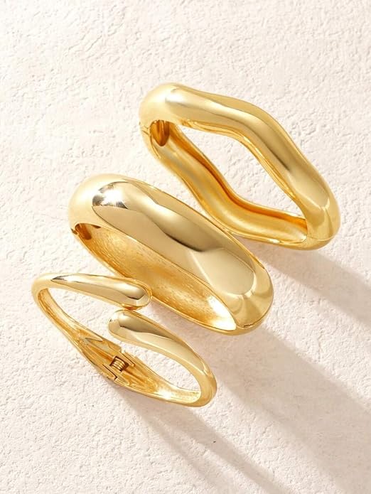 Chunky Gold Bangle Bracelets for Women, 14k Dainty Gold Cuff Stackable Bracelet Set, Trendy Bracelet Stack Fashion Jewelry Gifts