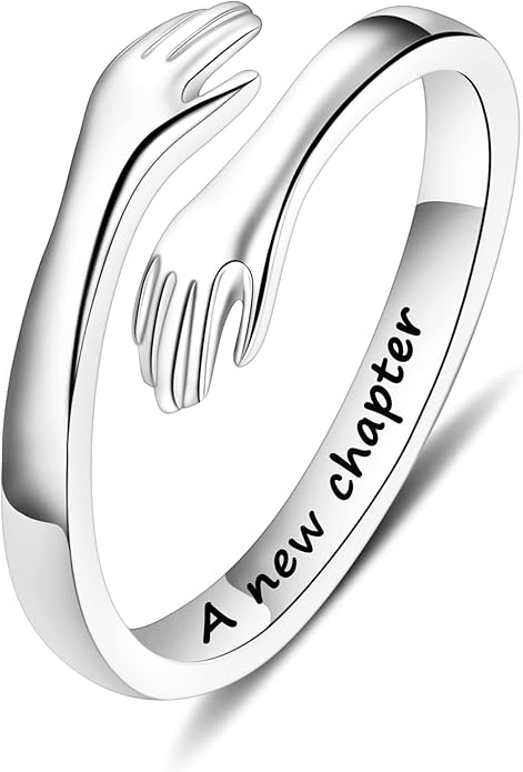 Yesteel S925 Sterling Silver Hug Ring for Women Teen Girls, Adjustable Ring Jewelry Mothers Day Birthday Gifts for Daughters Mom Sister Wife Friends Grandma