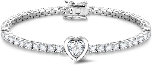 FANCIME 7mm Heart Birthstone Tennis Bracelet for Women Fine Jewelry Wedding Bridal Prom Birthday Gift for Women Her, Length 7 Inch